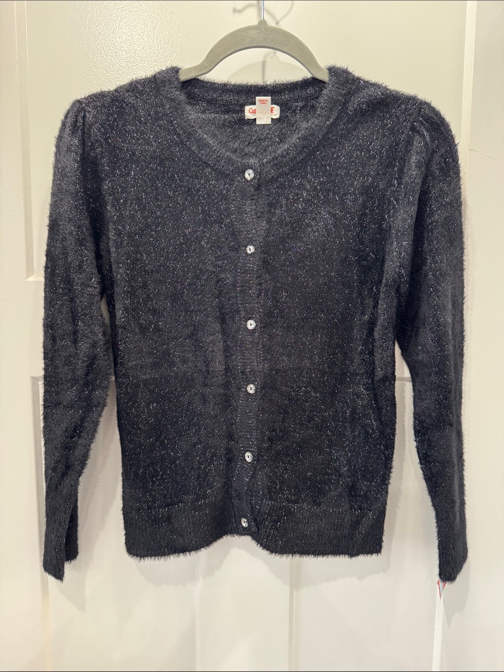 NWT Cat & Jack Girl Sparkle Black Button-Up Fuzzy Cardigan Size L 10/12